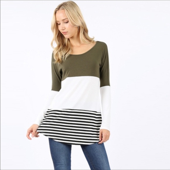 Long Sleeve Color Block Top - Burgundy 09013 - Picture 4 of 8